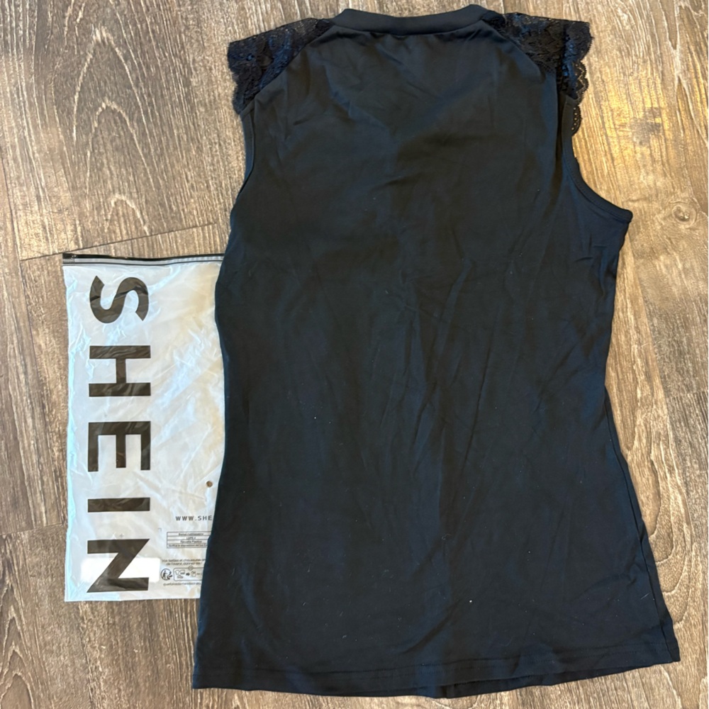 SHEIN Black Women's Laced Sleeve Tank. NWOT.
